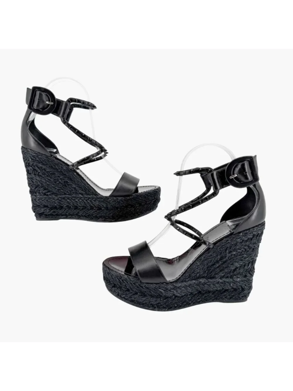 Christian Louboutin Chocazeppa Espadrille Wedge Sandals Black Size 39 US 9 Spike